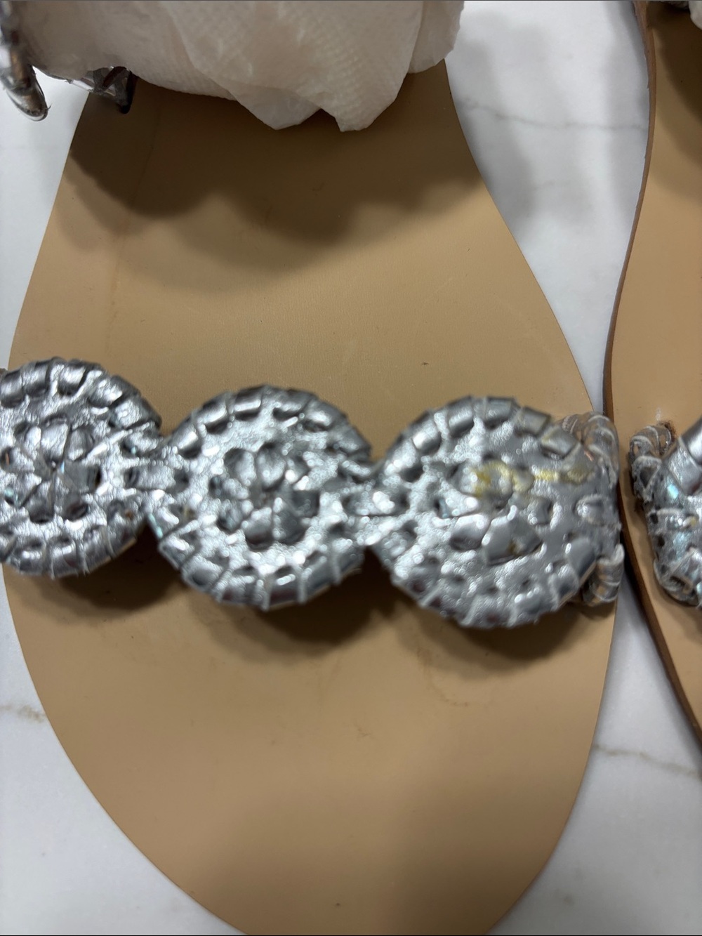 Jack Rogers Silver Beaded Double-Strap Slide Sandals - Picture 5 of 8